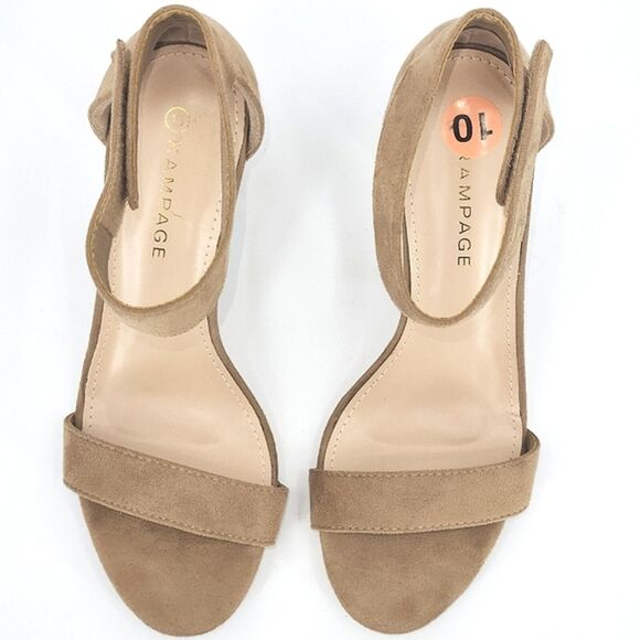 Rampage Sandals Womens 10 Beige Ankle Strap Chunky Block Heels Faux Suede - Picture 7 of 11